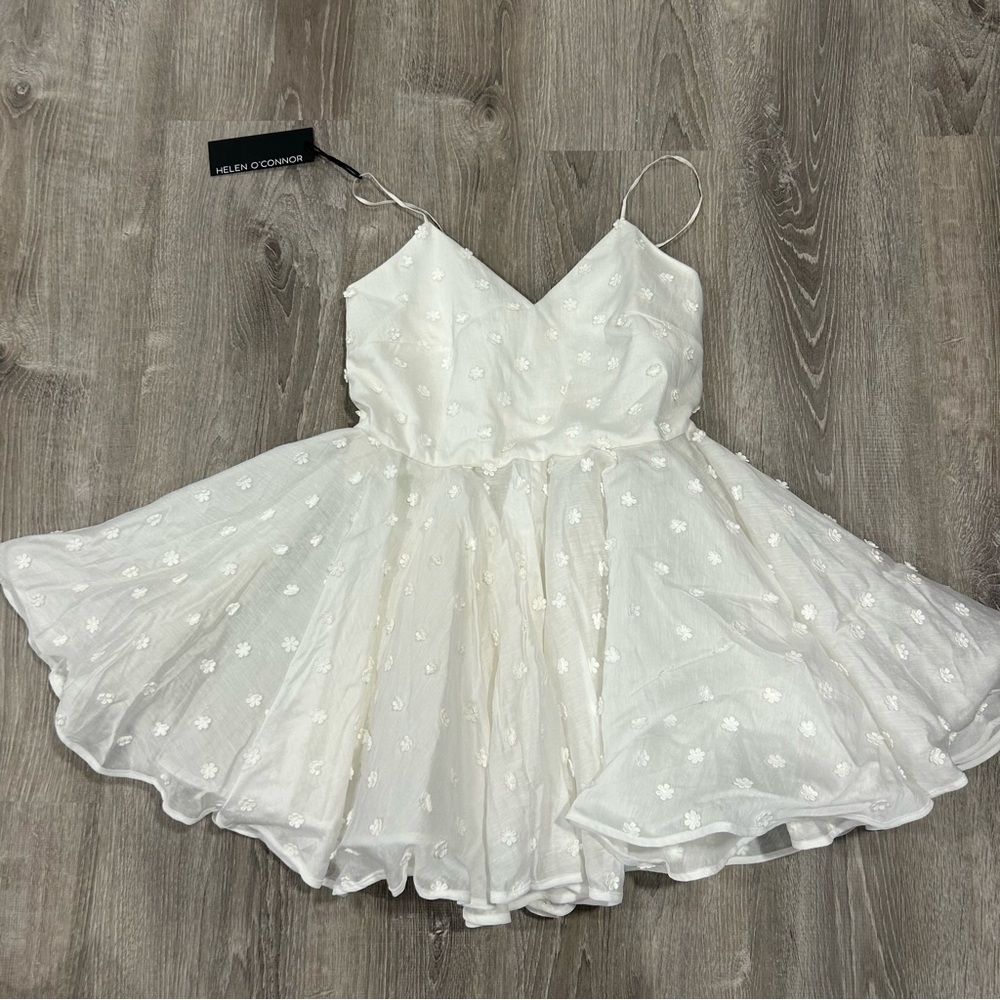 Helen O'Connor Anthropologie Paper Daisy 3D Flower Mini Ivory Dress BHLDN